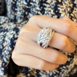 Cluster Ringe Mode Design Ring für Frauen Original Silber Farbe Eheringe Finger Weiß Zirkon Stein Fancy