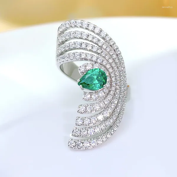 Bagues de cluster Mode Devil's Eye Droplet Emerald Bague en argent sterling incrustée de diamants à haute teneur en carbone Femme à la mode