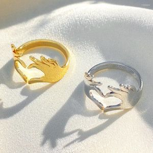 Cluster anneaux mode double main coeur amour câlin couple Ring i vous vous ouvrez pour toujours pour les femmes bijoux de fille