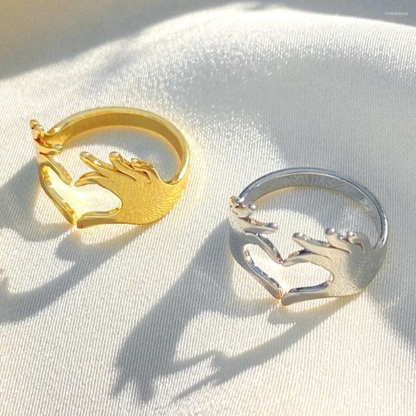 Cluster anneaux mode double main coeur amour câlin couple Ring i vous vous ouvrez pour toujours pour les femmes bijoux de fille
