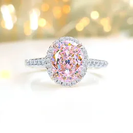 Clusterringen Mode Eivormige Roze Diamant 925 Sterling Zilveren Ring Gecombineerd Met High Carbon High-end Bruiloft Sieraden Groothandel