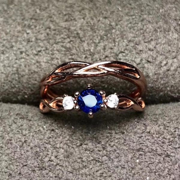 Anillos de clúster Fashion Elegance Double Two Wears Natural Blue Sapphire Ring S925 Silver Gemstone Girls Party Fiesta de fiesta para mujeres