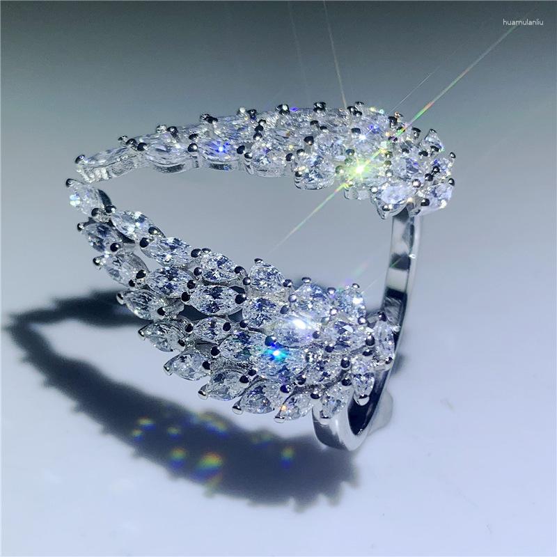 Cluster ringen mode elegante engelvleugelveer volledige kubieke zirkonia bruids engagement verstelbare ring sieraden bruiloftsfeest cadeau