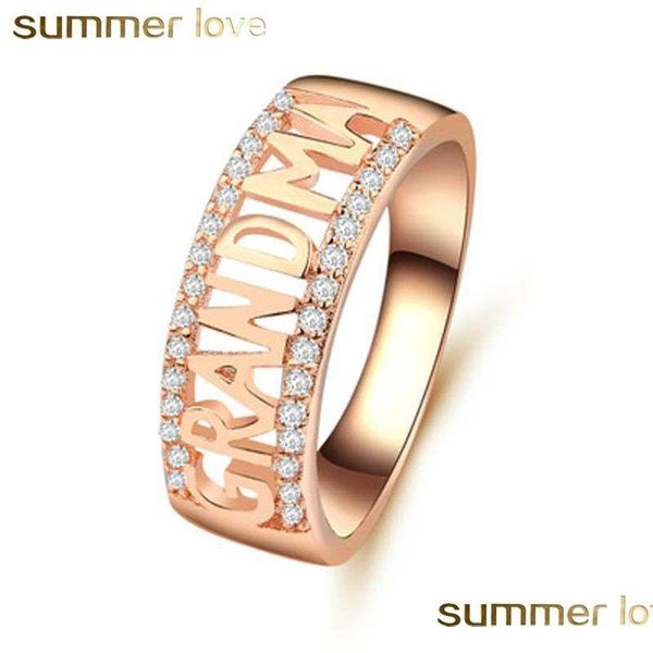 Anneaux de cluster Mode européenne Sier Rose Gold Lettre Grand-mère Anneaux pour femmes Femelle Haute Qualité Zircon Bague Love Famity Je Dhgarden Dhtuz