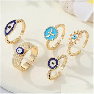 Cluster Anneaux Fashion Evil Eye Beads Ring le doigt pour femmes hommes couple Gold Lucky Turkish Blue Ajustement ajusté Bijoux Drop Livraison Dhumq