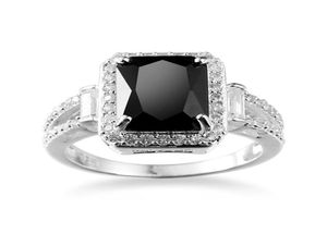 Bagues de cluster Mode Femme Cristal Zircon Pierre Bague 925 Sterling Argent Carré Noir Amour Promesse De Mariage Pour Les Femmes Bijoux Gif9351984