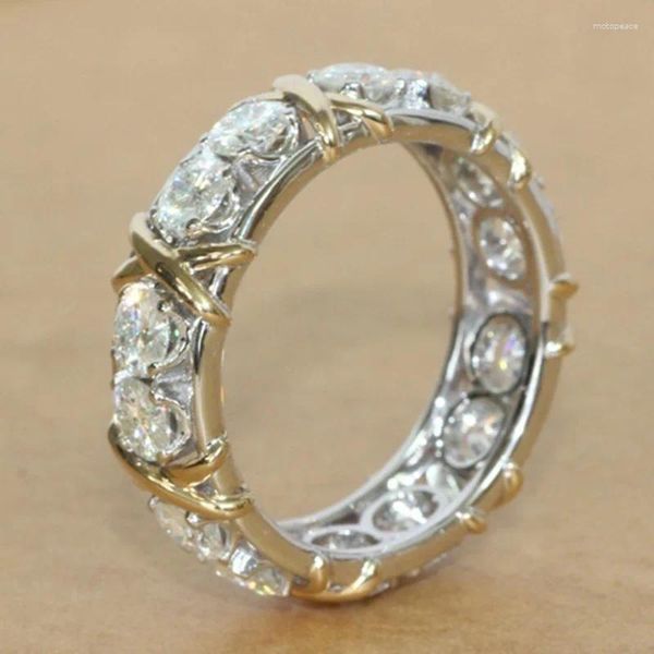 Anillos de racimo Moda Mujer Hengbo Anillo de boda Forma X Dos colores Chapado en oro Zircon Joyería de fiesta Accesorios de bola de cena