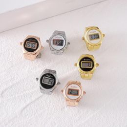 Cluster Ringen Mode Vinger Horloge Ring Voor Vrouwen Mannen Mini Elastische Band Legering Paar Horloges Retro Elektronische Digitale