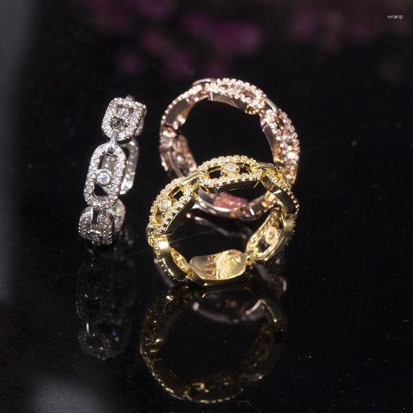 Anillos de racimo Moda Blanco completo CZ Zircon Cristal Hueco Oval Geométrico Anillo de dedo para mujeres Chica Fiesta Boda US 6 7 8 9 Ojos Oro