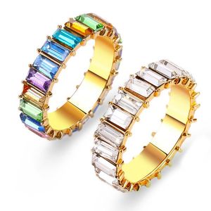 Cluster ringen mode geometrische kleurrijke kristallen vierkant zirkoon regenboog wijs vinger damesring eenvoudige esthetische accessoires sieraden sieraden