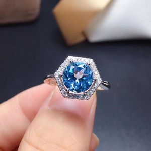 Cluster Ringen Mode Geometrie Huis Natuurlijke Blauwe Topaas Edelsteen Ring S925 Zilveren Edelsteen Meisje Vrouwen Party Gift Sieraden