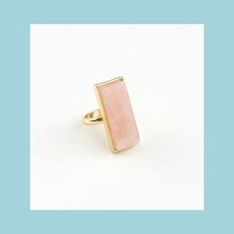 Anillos de racimo Moda Chapado en oro Rec Rosa Anillos de cristal de cuarzo rosa Anillo de piedra natural geométrico para mujer Regalo de la joyería Entregar Dhg6M