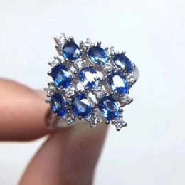 Cluster ringen mode Grace Big Array Natural Blue Sapphire Gem Ring S925 Silver Gemstone Women Girl Party Gift Fine Jewelry