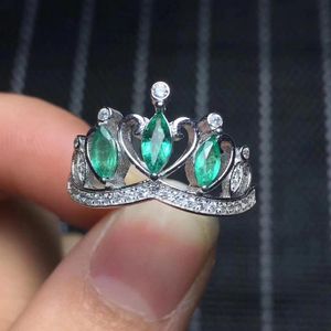 Cluster Rings Fashion Grace Crown Natural Green Emerald Ring 925 Sterling Silver Gemstone Damesfeest Fijne cadeau sieraden