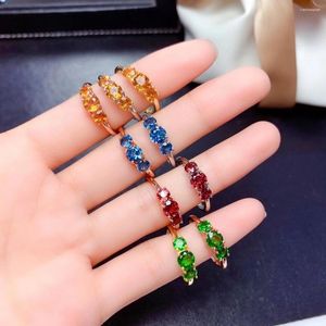 Anillos de racimo Moda Verde Púrpura Amarillo Azul Gema Anillo para mujeres Joyería de plata Regalo de cumpleaños Piedra natural Piedra de nacimiento Topacio Diópsido