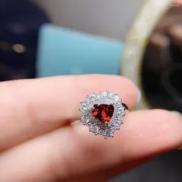 Bagues de cluster Fashion Heart Gemstone Bague en argent 6mm VVS Grade Naturel Garnet Solide 925 Bijoux Cadeau pour femme