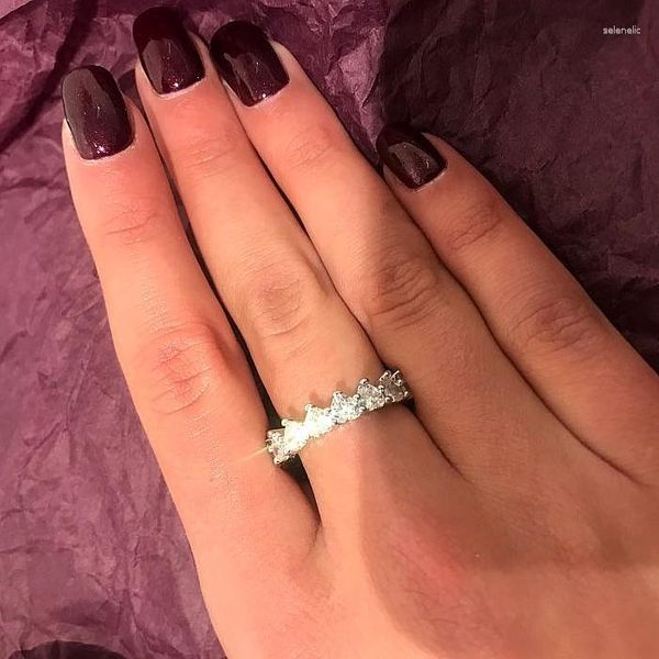 Cluster anneaux mode coeur forme promesse Ring Real 925 Sterling Silver Zircon CZ Engagement Mariage Band pour femmes bijoux de fête