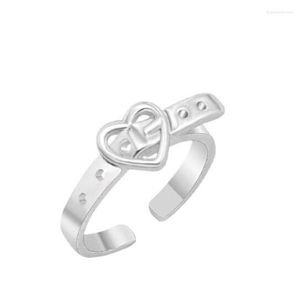 Anillos de racimo Moda en forma de corazón Cinturón Hebilla Índice Anillo de dedo Elegante Mujer Color Plata Abierto Simplicidad Joyería de las mujeres