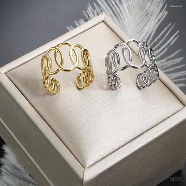 Anillos de clúster moda de alta calidad óvalo irregular abierto coreano hueco metal ancho para hombres para mujeres accesorios de joyería diario