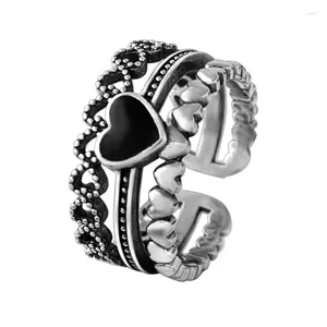 Cluster Rings Fashion Hollow Heart Multi Layer Ring For Lady Wedding Accessories S925 Sterling Silver Girls Party Finger Bijou