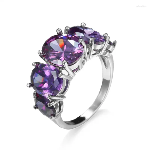 Anillos de racimo Joyería de moda Elegante Purple Denim Zircon Anillo de compromiso Mujeres Simple Regalo romántico de lujo