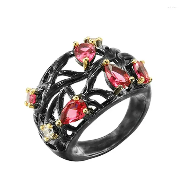 Anillos de racimo Joyería de moda Anillo femenino Ramas vintage Color oro negro Perla en forma de circón para mujeres Fiesta de boda