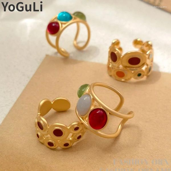 Anillos de clúster Joyas de moda para mujeres Temperamento vintage colorido Diseño bonito Resina Metal Geométrica Regalo de niña abierta