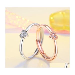 Bagues de Grappe Bijoux de Mode Incrusté de Diamants Coeur Anneaux Femmes Ouvrable Réglable Or Rose Doigt Bague de Fiançailles Drop Delivery Dhwmw