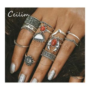 Cluster ringen mode sieraden joint ring set 14 stcs/set gegraveerde Boheemian vintage punk antieke siercolor zon gezicht vinger voor vrouwen wh otd6k