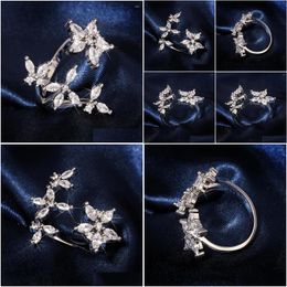 Cluster ringen mode sieraden dames 925 sier vlinder open ring glanzende kubieke zirkonia bruid jubileum verstelbare druppel levering dhe7m