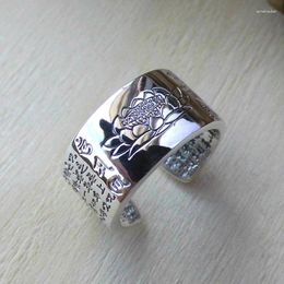 Anillos de racimo joyería de moda S925 plata esterlina seis palabras escritura retro tailandés interior grabado hombres y mujeres anillo abierto