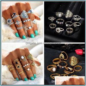 Cluster Rings Fashion Leaf Stone Arrow Midi Ring Sets Nieuwe Vintage Ethnic Crystal Opal Knuckle Rings For Women Anillos Mujer Jewelry 10 OT6JV