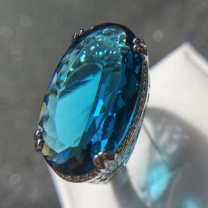 Bagues de cluster Mode Bleu Clair Grand Gem Bague Élégante Mariée Mariage Exquis Bijoux Charme Femme Cocktail Cadeau D'anniversaire