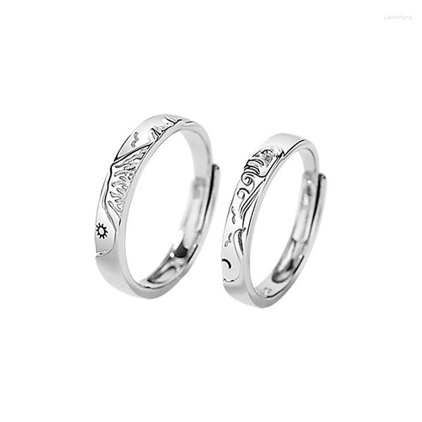 Bagues en grappe mode amant bague en argent Sterling pur 925 pour femmes hommes montagne mer soleil lune Couple fête de mariage