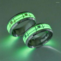 Cluster anneaux mode lumineux ECG en acier inoxydable anneau femme Couple battement de coeur titane pour femmes hommes bijoux cadeau