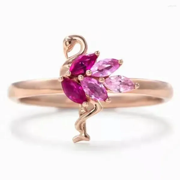 Bagues de cluster Mode Luxe 925 Sterling Argent Rose Flamingo Bague Dainty Rose Or Animal Bijoux Petite Amie Amant Cadeau