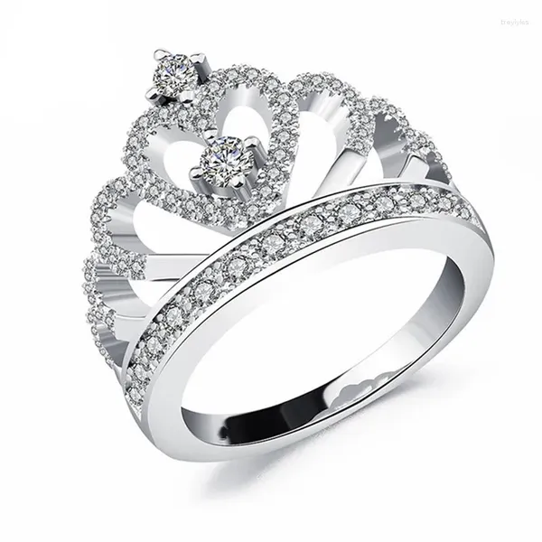 Anillos de racimo de moda de lujo de cristal hueco para las mujeres anillo de compromiso princesa corona joyería dulce en forma de corazón femenino