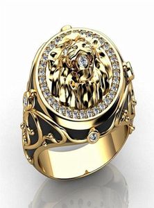 Cluster Anneaux Fashion Masculine Lion Gold Couleur pour hommes Diamants de zircon Diamants Gemue Bijoux Punk Hip Hop Accessoires tendance GI8253465