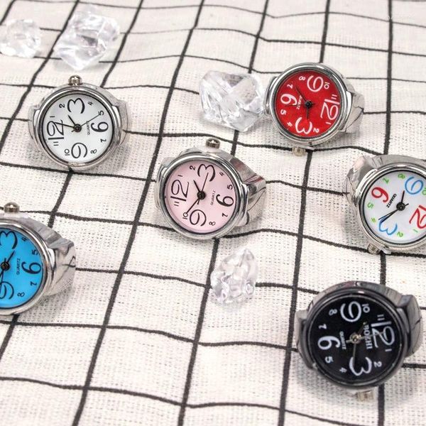 Anillos de racimo Moda Mini Punk Finger Watch Correa elástica Relojes de aleación Creatividad Reloj Cuarzo Mujeres Hombres Pareja Joyería