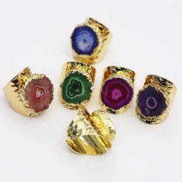 Bagues de cluster Mode Multicolore Pierres Brutes Tournesol Agates Druzy Quartz Réglable Femmes Irregualr Or Couleur Ouvert Doigt Bijoux 4pcs