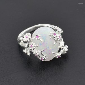 Cluster ringen mode -opaalring voor vrouwen persoonlijkheid vintage Chinese stijl pruimenbloesem fijne sieraden