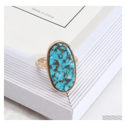 Cluster ringen mode ovale zeshoek turquoise kallaite genezing kristallen ring blauwe steen geometrische vergulde vinger voor vrouwen sieraden dhm24