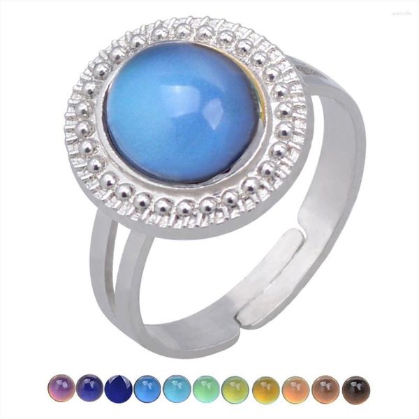 Anillos de racimo Moda Oval Encaje Piedra preciosa Sensación Temperatura Estado de ánimo Cambio de color Anillo Ajuste de apertura Magia Joyería multicolor para mujeres