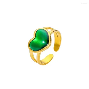 Bagues de cluster Mode Paon Vert Amour Coeur Pour Femmes Personnalité Goutte À Goutte D'huile En Forme De Doigt Ouvert Réglable Bijoux Cadeau