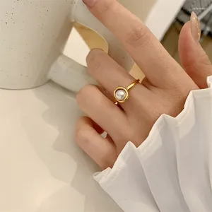 Cluster ringen mode parel voor vrouwen meisjes minimalistisch goud kleur roestvrij staal zoetwaterring verloving Korea chic Jewlery