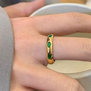 Clusterringen Mode Persoonlijkheid Vintage Wit Groen Zzircon Roestvrij Stalen Ring PVD Verguld Goud Waterdicht Sieraden Cadeau