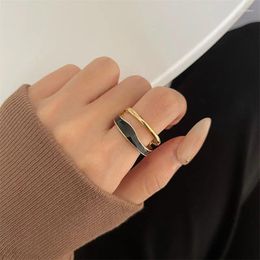 Cluster Ringen Mode Punk Dubbele Ring Set Vrouwen Hip Hop Open Kleur Contrast Metaal Goud Geometrische Party Sieraden Geschenken Anillos