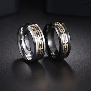 Cluster Ringen Mode Punk Link Chain Patroon Roestvrij Staal Voor Mannen Vrouwen Zwart Geborsteld Belofte Bruiloft Sieraden Geschenken