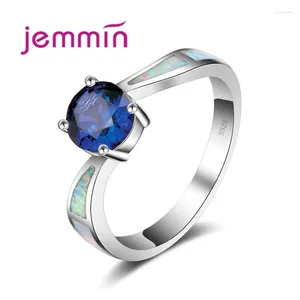 Cluster Ringen Mode Regenboog Opaal Ring Met Kristal Zilveren Sieraden Blauw Voor Vrouwen Bruiloft Accessoire Amerikaanse Maat