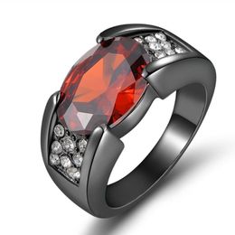 Cluster ringen mode rood kristal ruby ​​edelstenen zirkoon diamanten voor vrouwen mannen zwarte toon sieraden Bijoux bague feestaccessoires cool